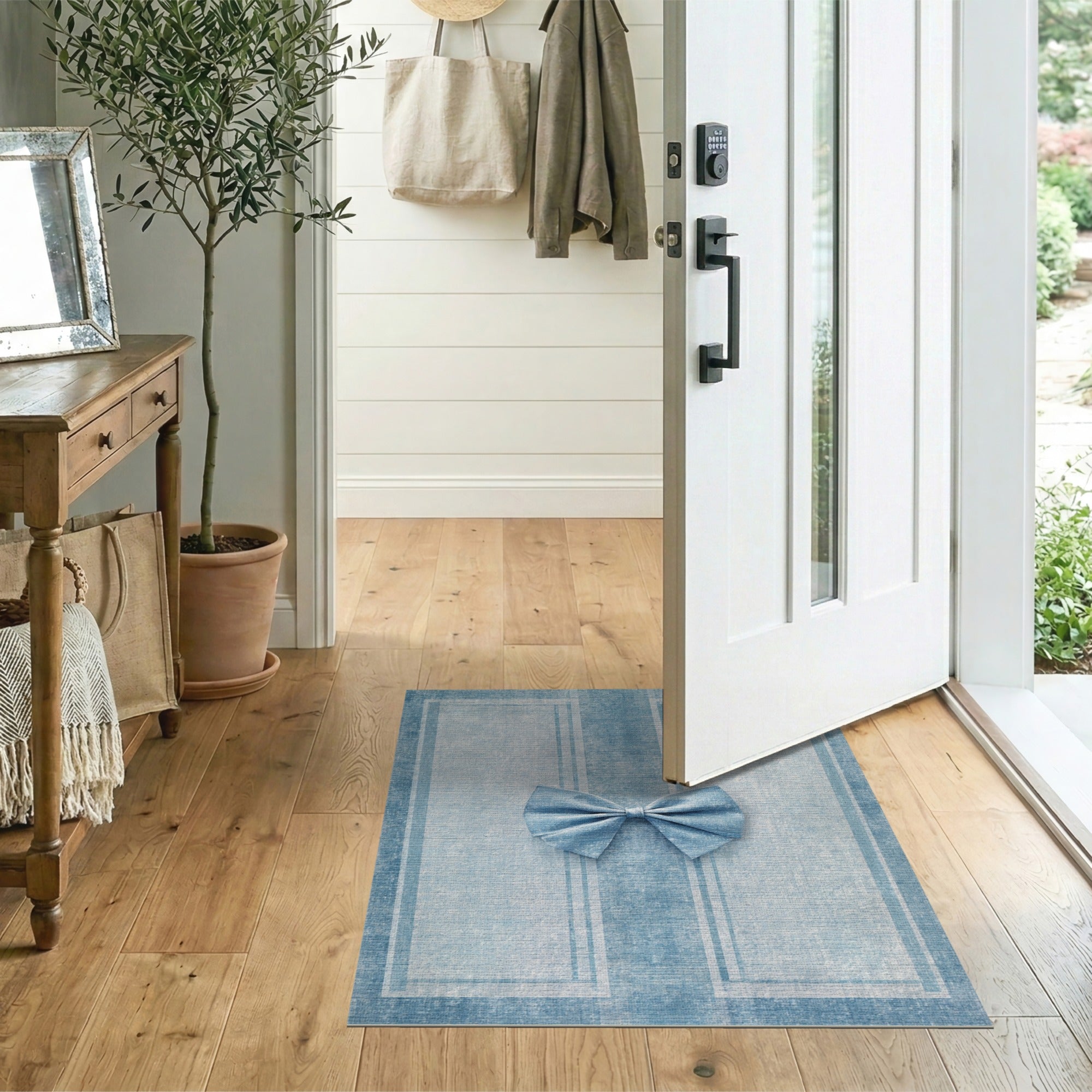 Distressed Blue Bow Vintage Area Rug