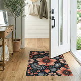 Coral Peony Grey Anemone Floral Rug