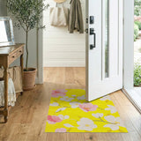 Sunny Yellow Floral Rug with Pink White Blossoms