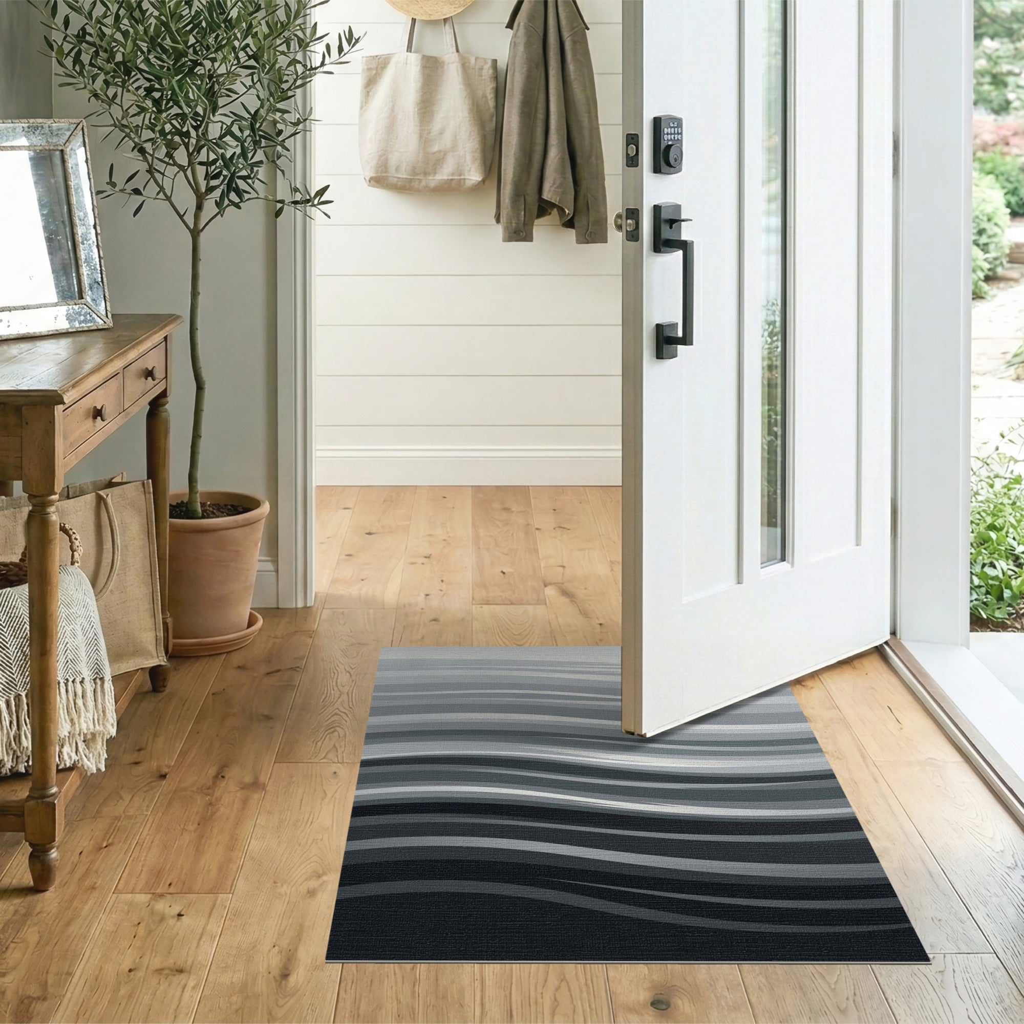 Sweeping Grey Waves Abstract Area Rug