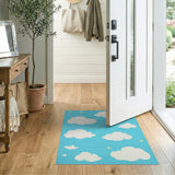 Pixelated Clouds Stars Blue Kids Rug