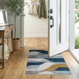 Modern Blue Teal Wave Geometric Area Rug