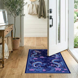Twin Blue Dragons Lotus Navy Oriental Area Rug