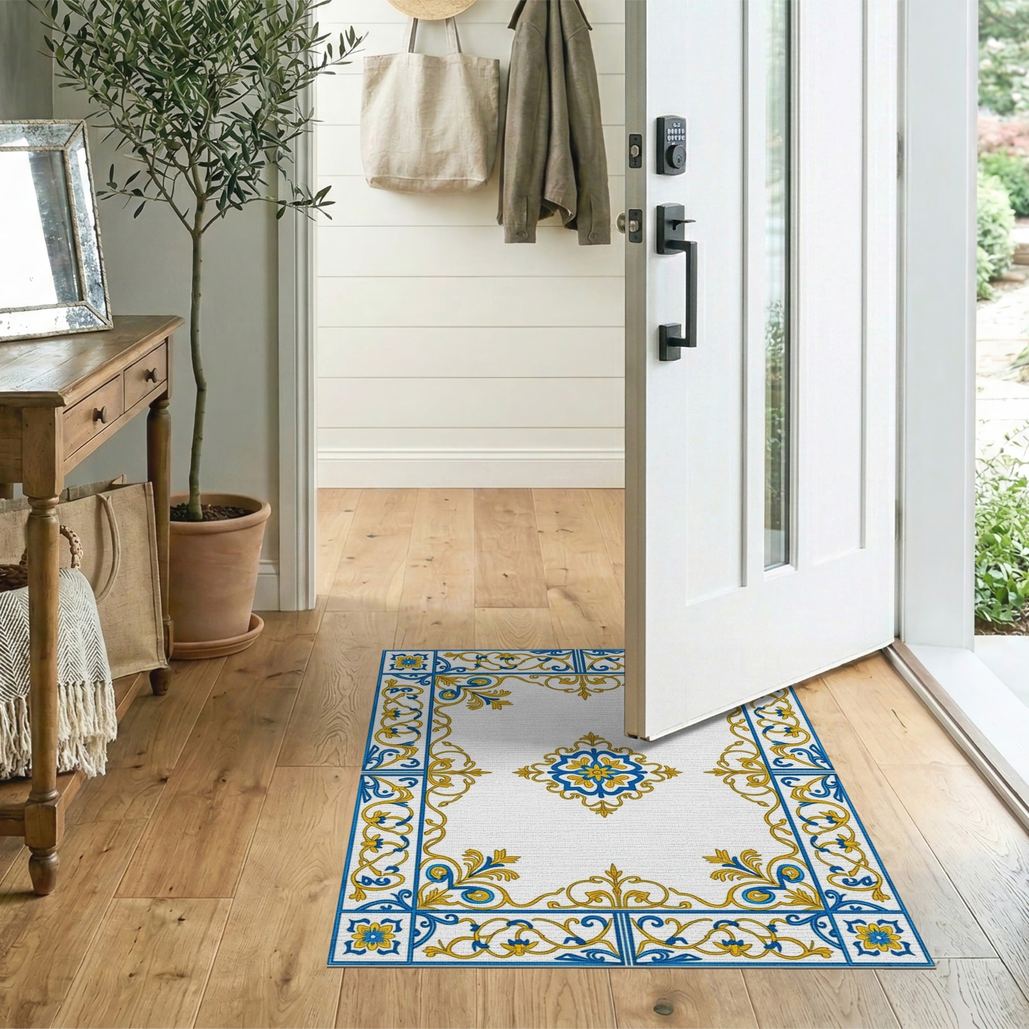 Elegant Blue Gold Persian Medallion Area Rug