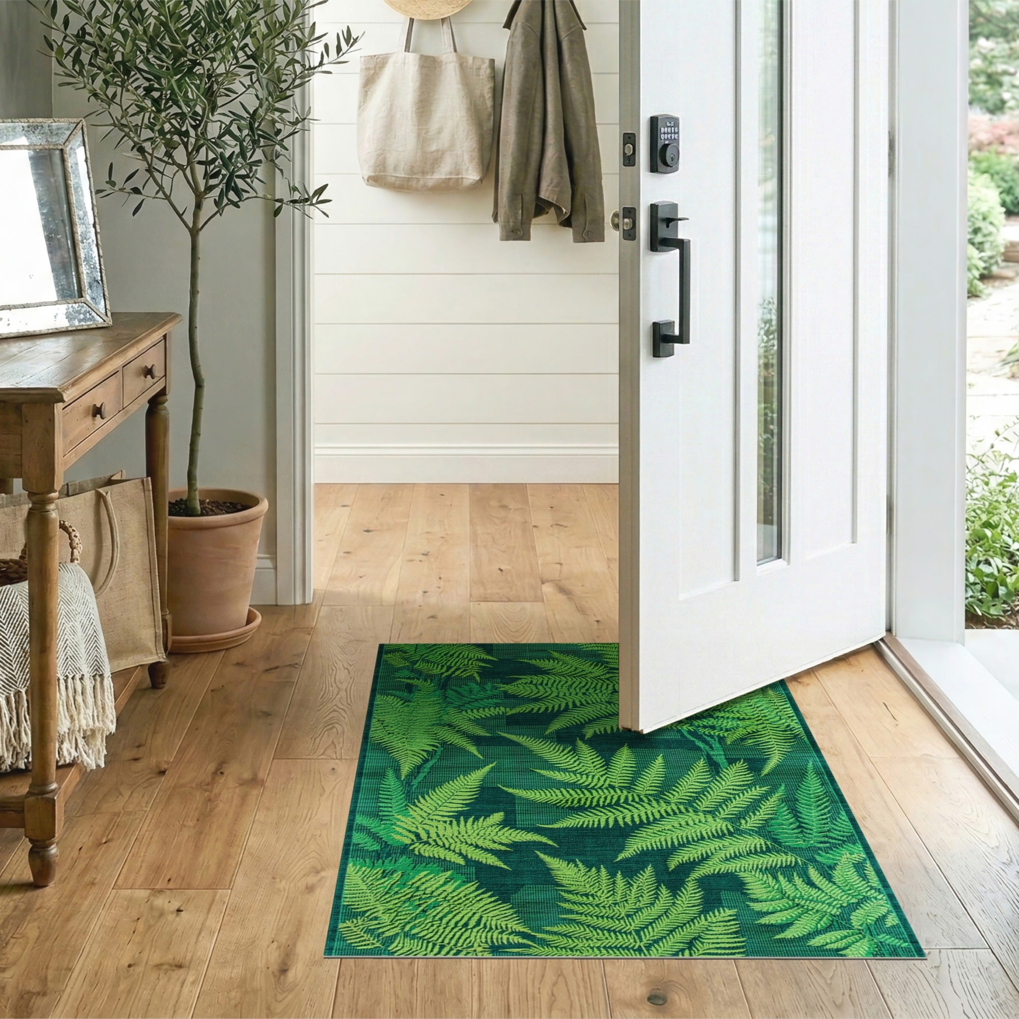 Vibrant Fern Leaf Area Rug