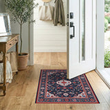 Navy Persian Area Rug with Red Floral Motifs