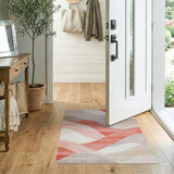 Abstract Wave Layers Beige Red Area Rug