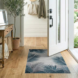 Teal Palm Leaf Area Rug with Grey Monstera