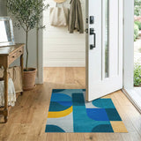 Geometric Modern Teal Blue Geometric Abstract Area Rug
