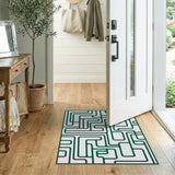 Intricate Green Maze Geometric Area Rug