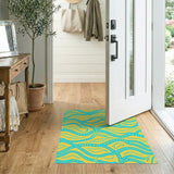 Sunny Yellow Teal Wavy Lines and Dots Area Rug