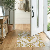 Gold and Silver Gold Ornate Damask Floral Area Rug