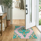 Opulent Teal Damask Pink Area Rug