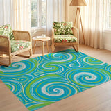 ODIKA Washable Abstract Swirl Area Rug - Blue & Green Low Pile Modern Carpet