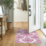 Elegant Pink Damask Floral Vintage Area Rug