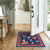ODIKA Christmas Washable Area Rug - Festive Santa & Elves Low Pile Non-Slip Holiday Decor