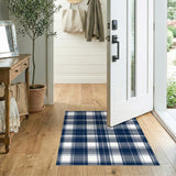 Geometric Modern Navy Blue Plaid Washable Area Rug