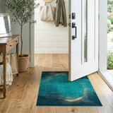 Teal Gold Dot Line Geometric Area Rug