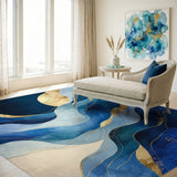Blue Wave Gold Abstract Area Rug