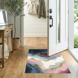 Abstract Wave Marble Area Rug with Gold Accents