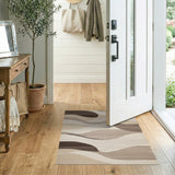 Beige and Neutral Modern Wavy Abstract Beige Area Rug