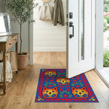 Vibrant Calavera Cat Skull Floral Rug