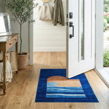 Navy Blue Sunset Waves Area Rug