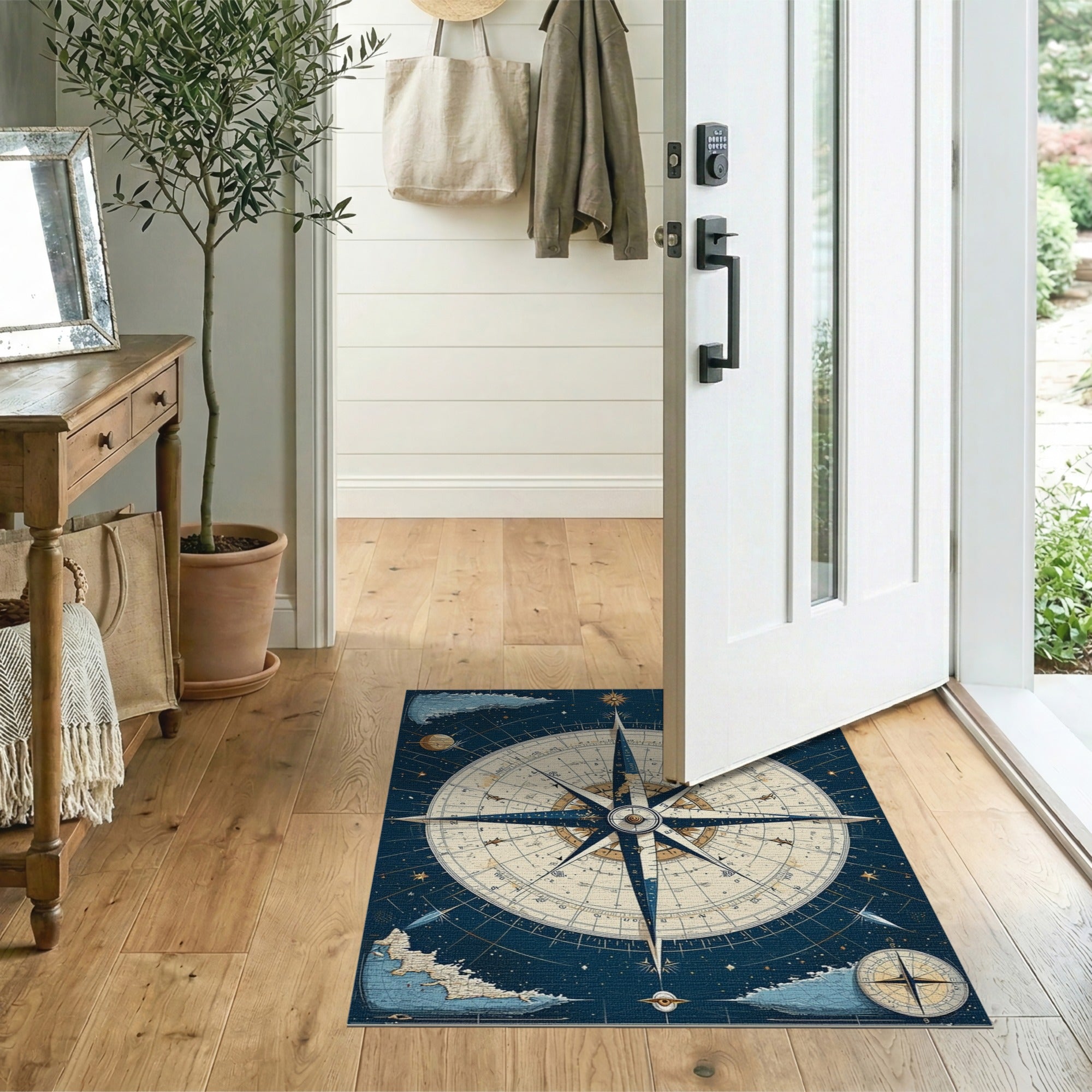 Distressed Vintage Vintage Nautical Compass Rose Area Rug
