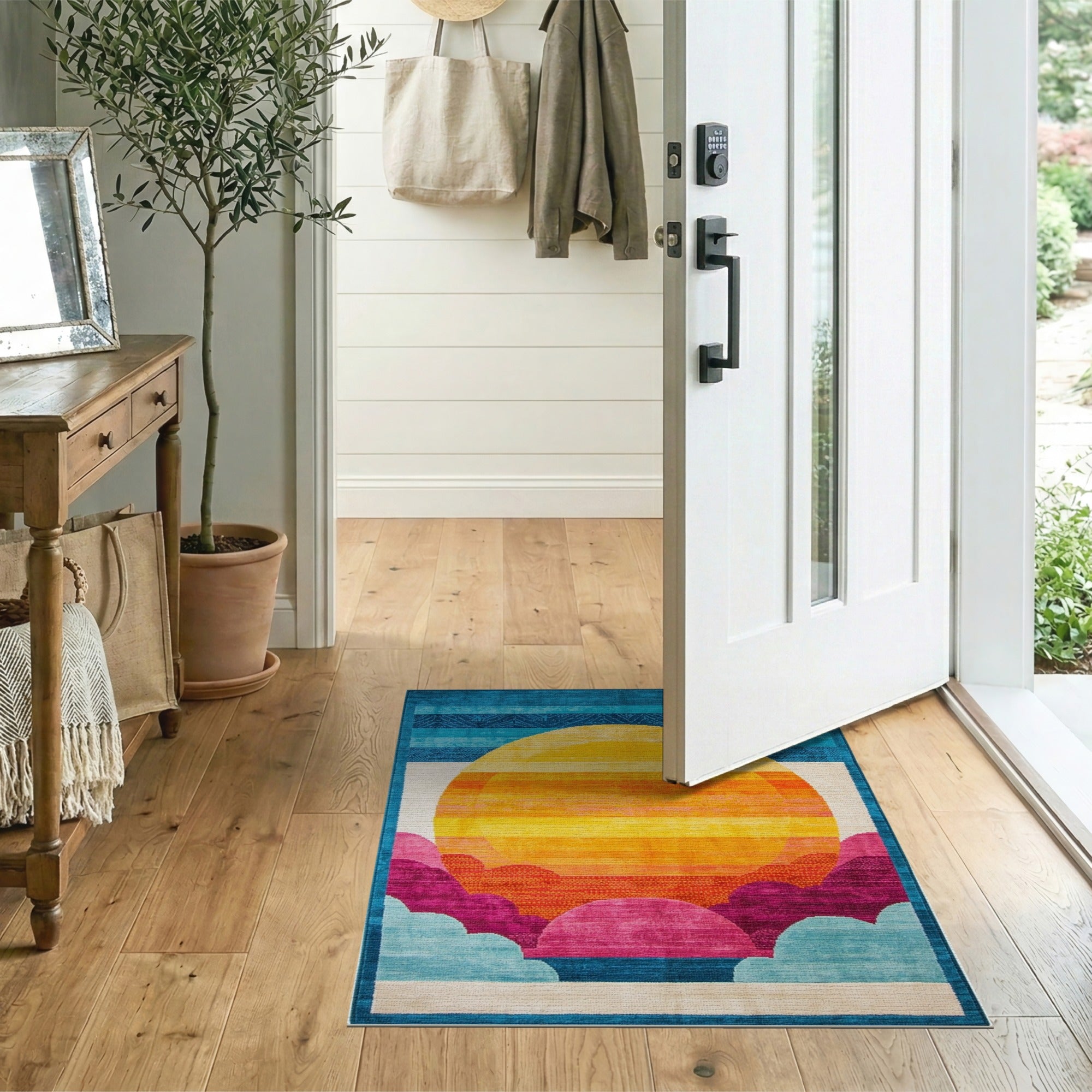 Geometric Sunset Sun Multi-Color Area Rug