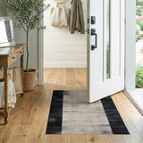 Black White Asymmetrical Stripe Area Rug