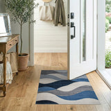 Blue and Teal Geometric Modern Abstract Blue Wave Geometric Area Rug