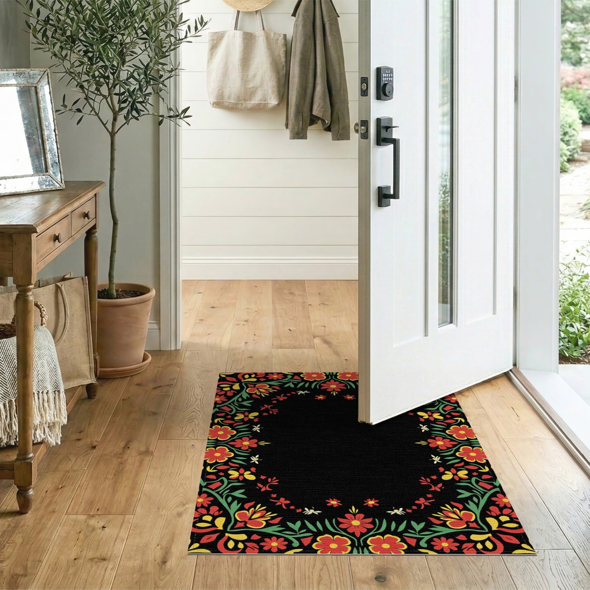 Vibrant Floral Multi-Color Vintage Border Rug