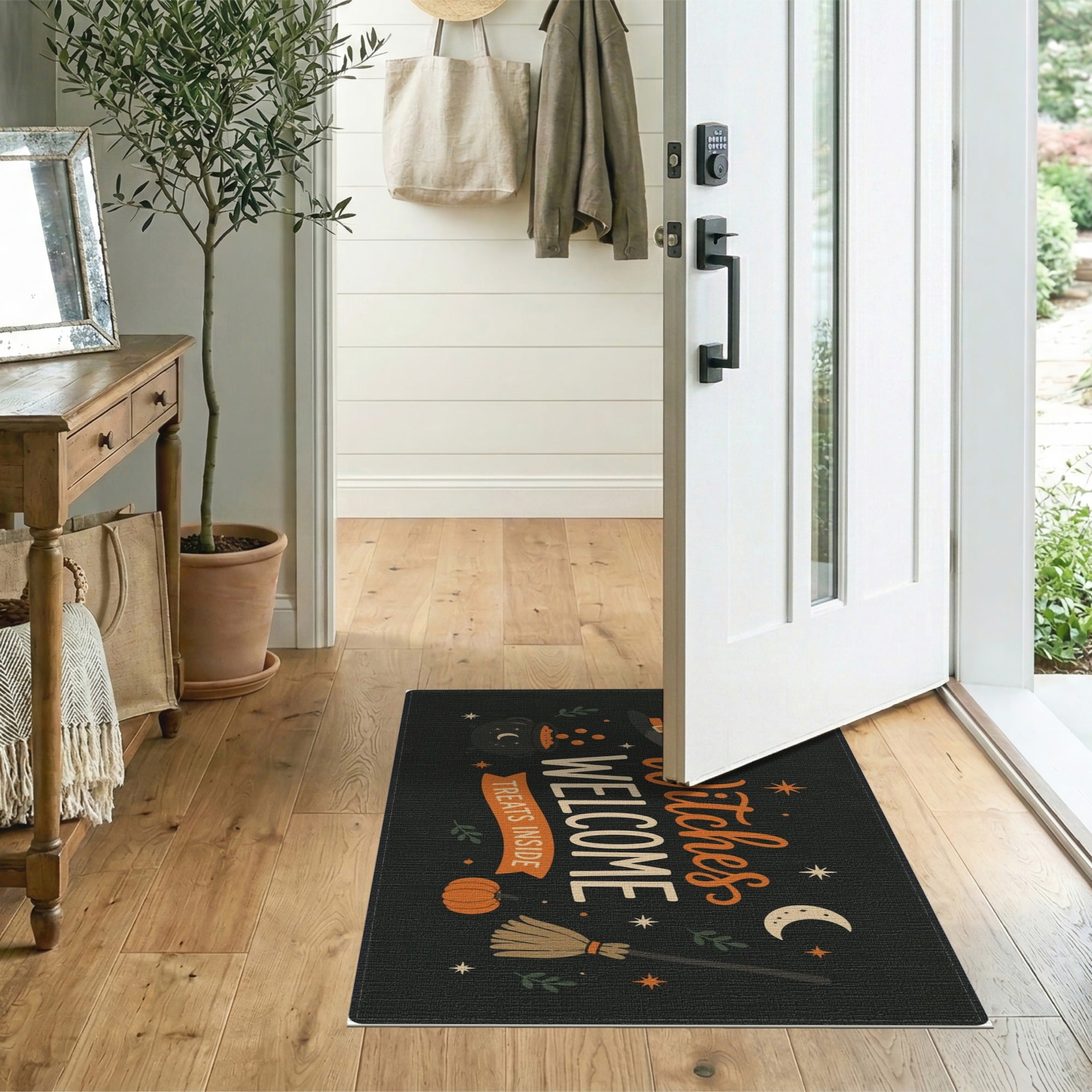 Black and White Witches Welcome Halloween Area Rug