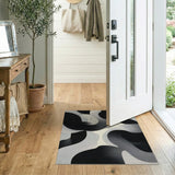 Abstract Black White Curved Contour Area Rug