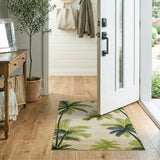 Palm Frond Coastal Area Rug in Green Beige