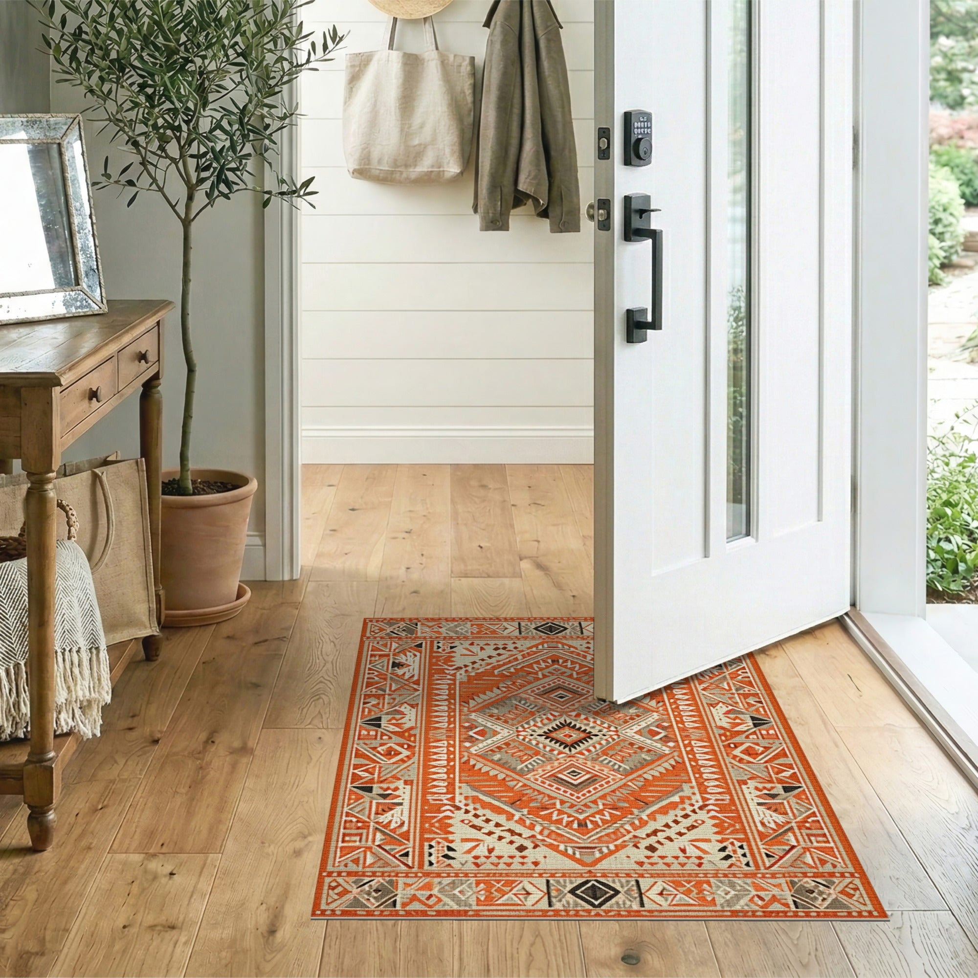 Orange Burnt Orange Geometric Southwestern Area Rug
