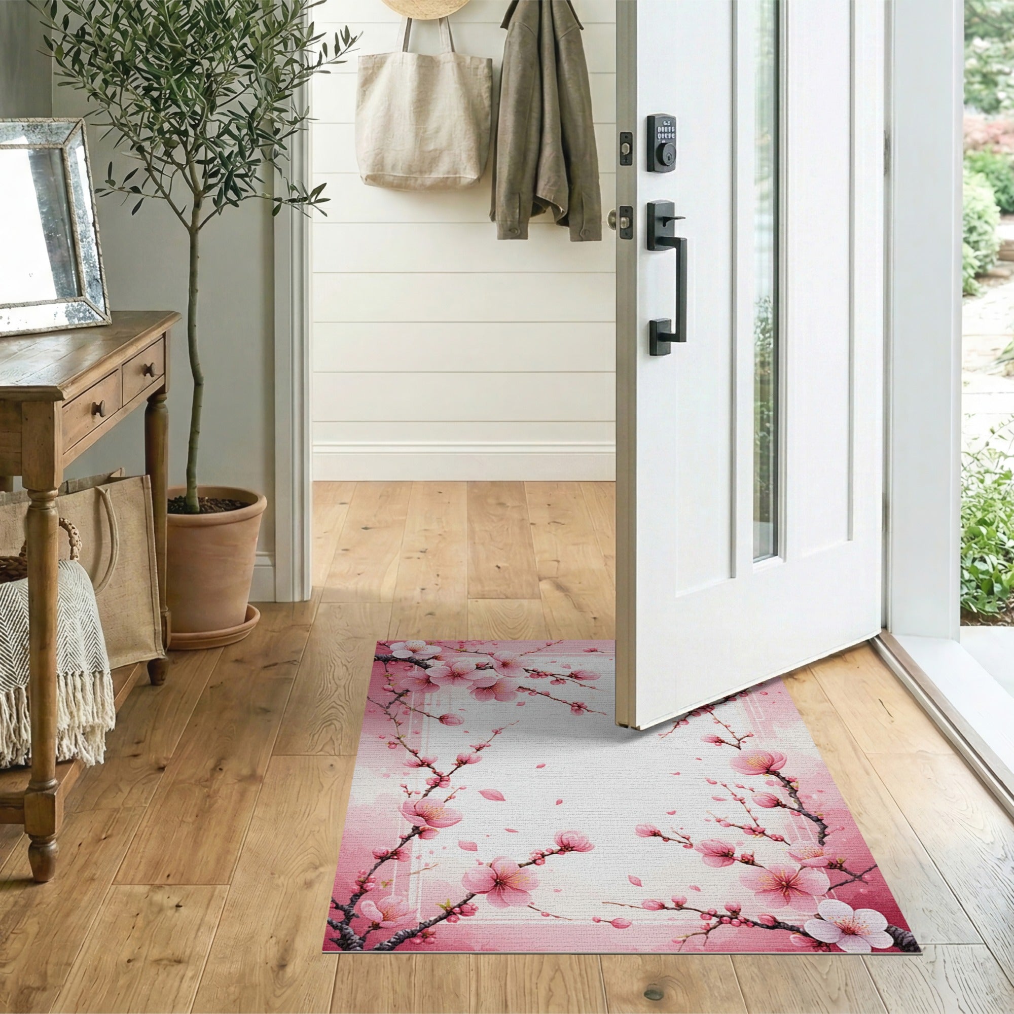 Pink Pink Cherry Blossom Watercolor Area Rug