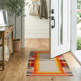 Vibrant Orange Framed Southwestern Rug