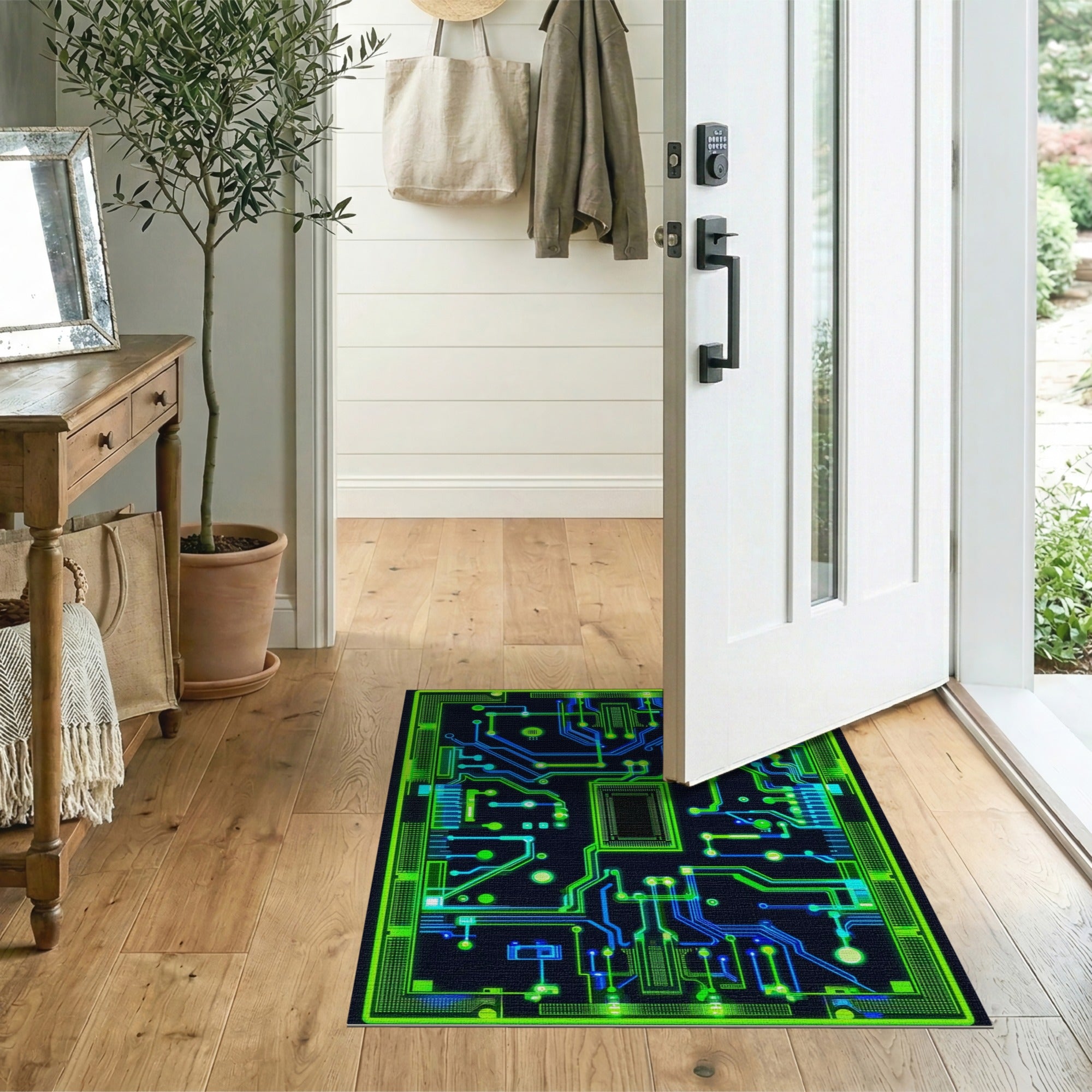 ODIKA Washable Cyberpunk Circuit Board Area Rug - Low Pile Tech Gamer Decor