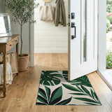 Coastal Beach Green Lush Green Monstera Leaves Area Rug