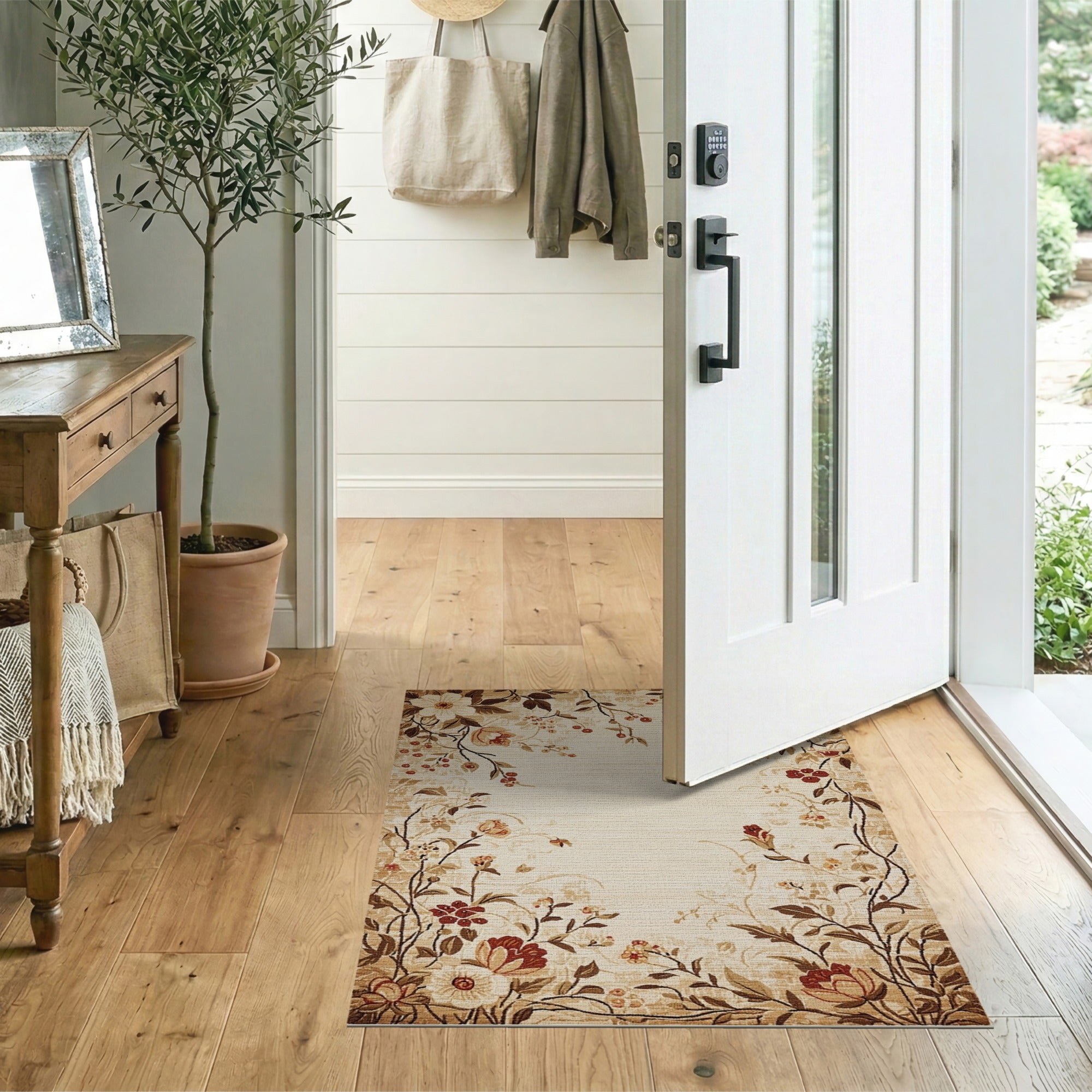 Floral Vintage Vintage Floral Border Beige Area Rug