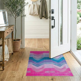 Vibrant Pink Teal Geometric Wave Area Rug