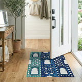 Teal Blue Moroccan Arch Lattice Rug