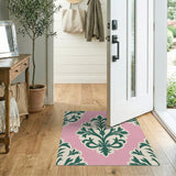 Pink Emerald Foliage Damask Area Rug