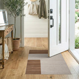 Modern Brown Tan Geometric Striped Block Rug