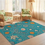 ODIKA Washable Teal Nautical Seashell Low Pile Non-Slip Area Rug