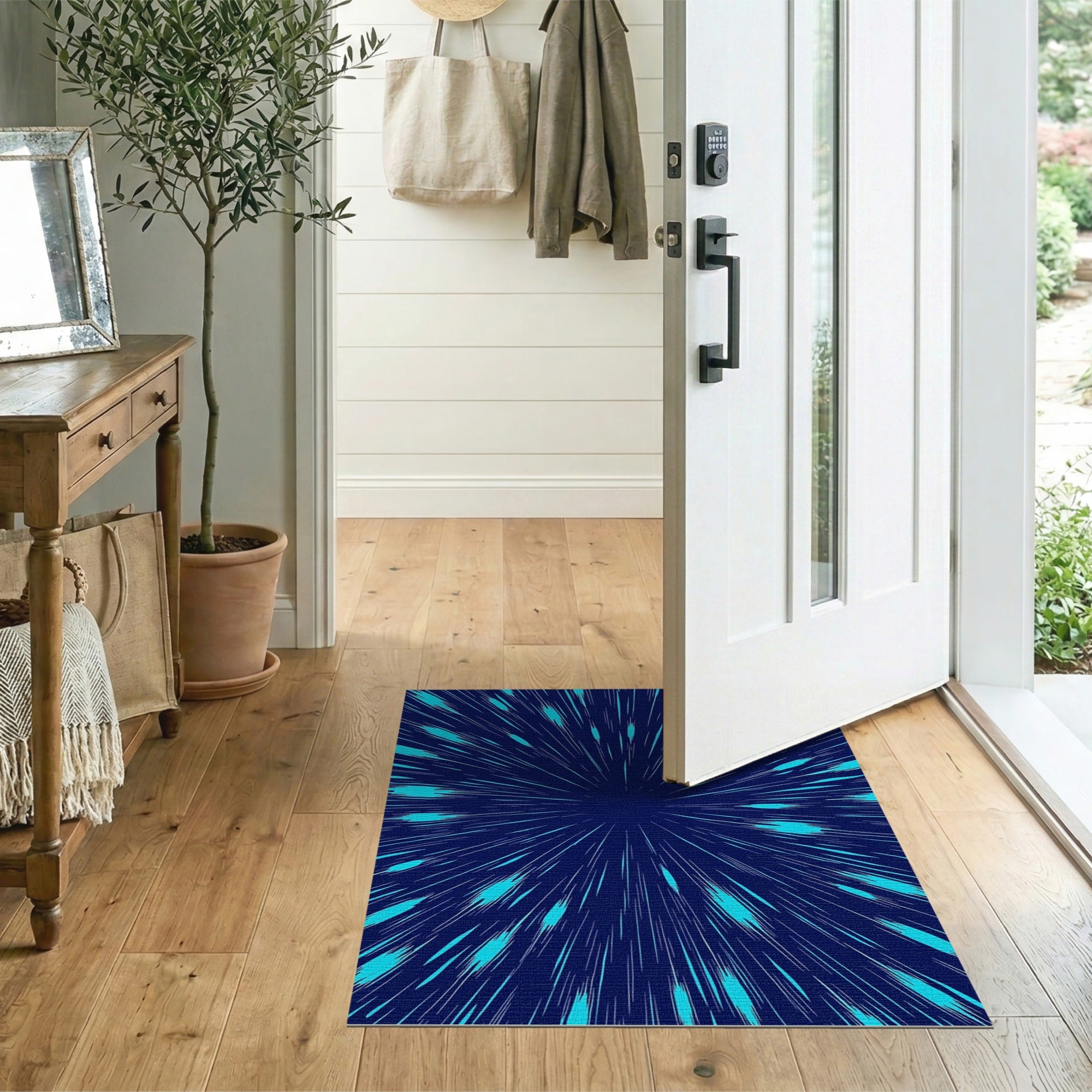 Teal Starburst Geometric Blue and Teal Area Rug