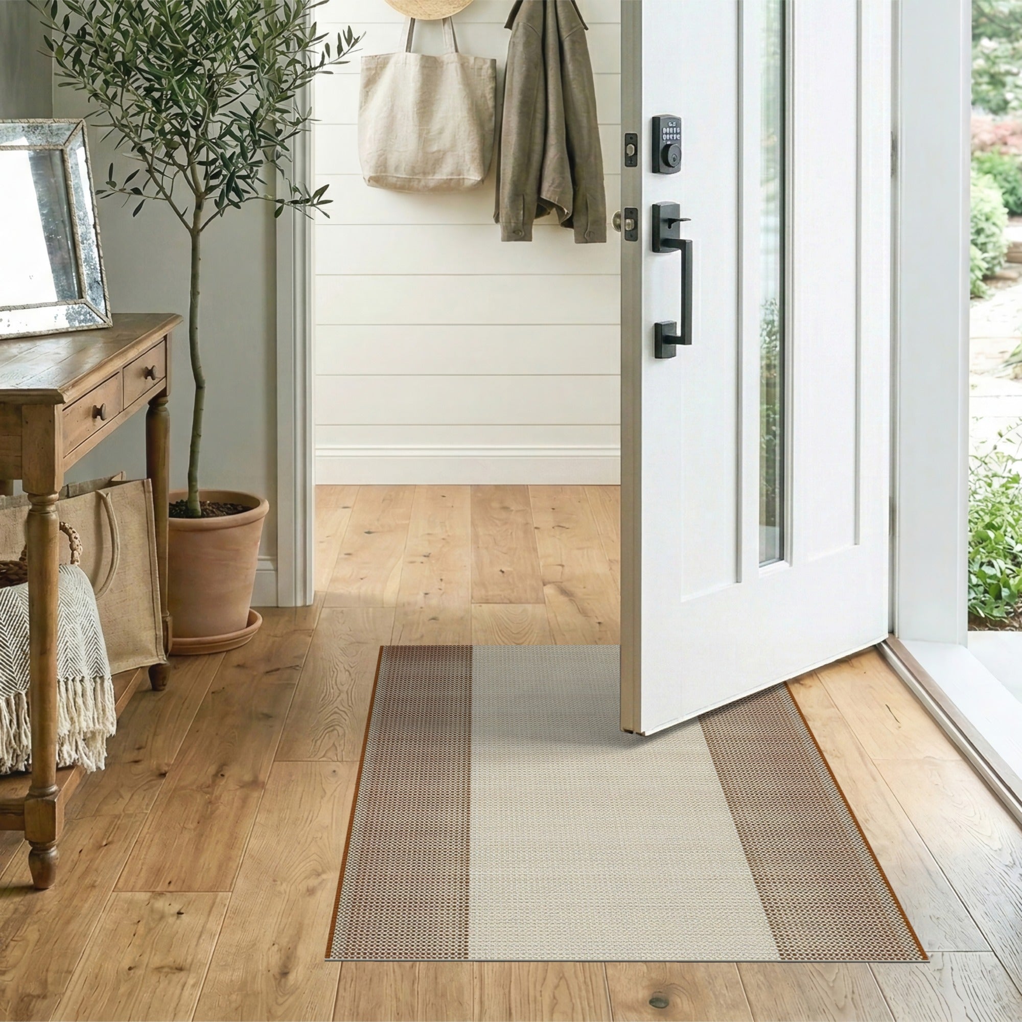 Brown Tan Vertical Stripe Woven Rug