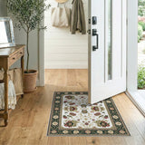 Ivory Persian Floral Area Rug with Dark Border
