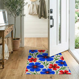 Vibrant Blue Red Floral Pattern Area Rug